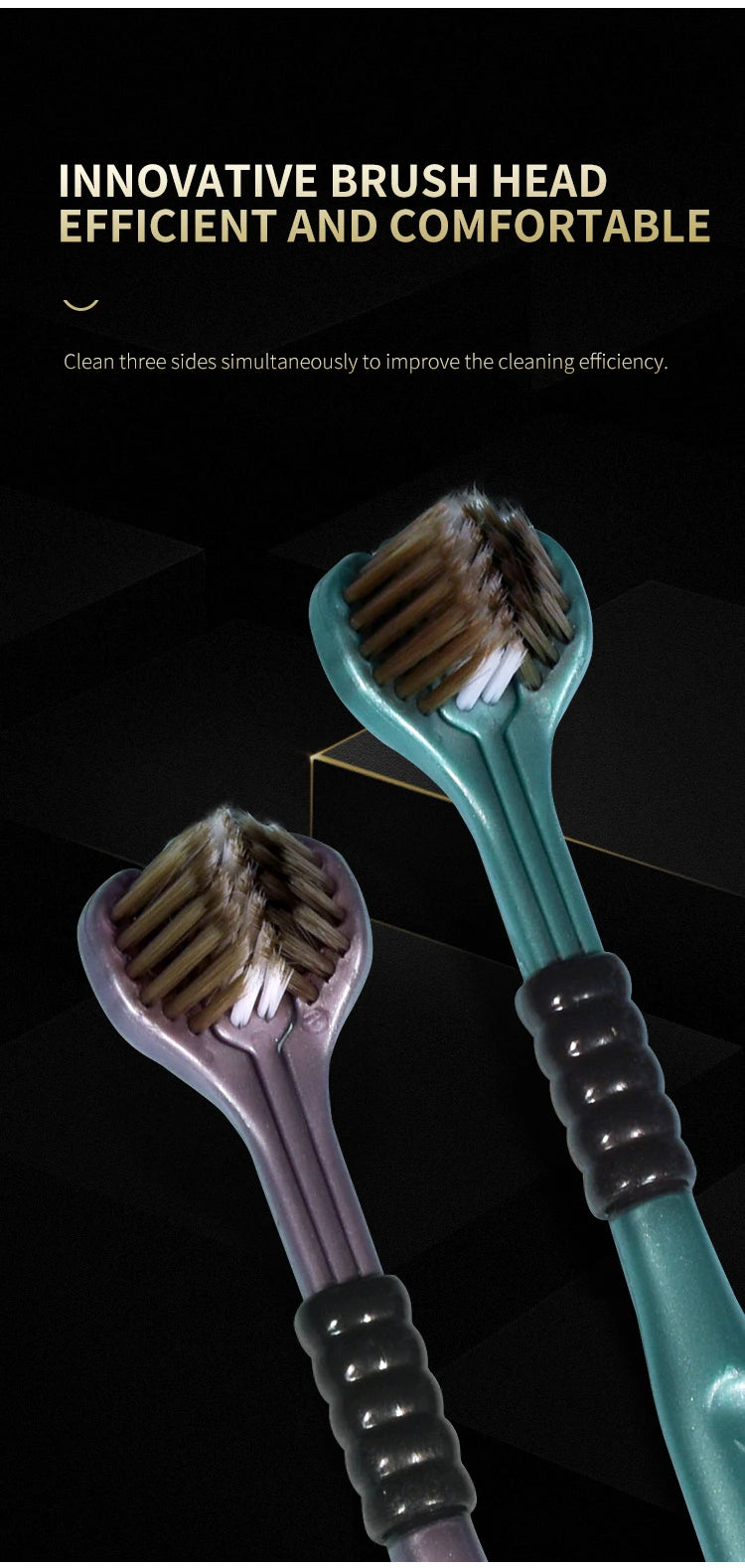 2pcs/box - Adult Toothbrushes with Soft PBT Bristles, Rounded Tips, Triple Wrap for Tongue Cleaning and Ergonomic Handles