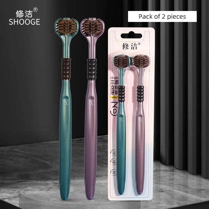 2 pièces/boîte - Brosses à dents pour adultes avec poils souples en PBT, embouts arrondis, triple enveloppement pour le nettoyage de la langue et manches ergonomiques