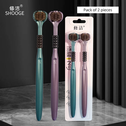 2 pièces/boîte - Brosses à dents pour adultes avec poils souples en PBT, embouts arrondis, triple enveloppement pour le nettoyage de la langue et manches ergonomiques