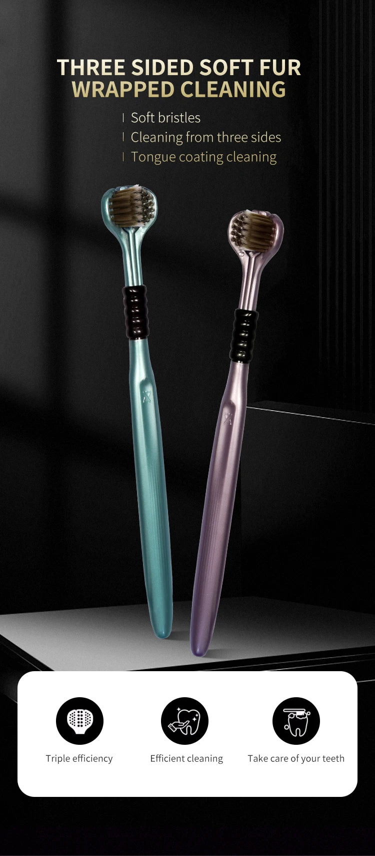 2 pièces/boîte - Brosses à dents pour adultes avec poils souples en PBT, embouts arrondis, triple enveloppement pour le nettoyage de la langue et manches ergonomiques
